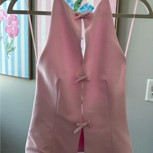 Pink Satin Bow Front Top